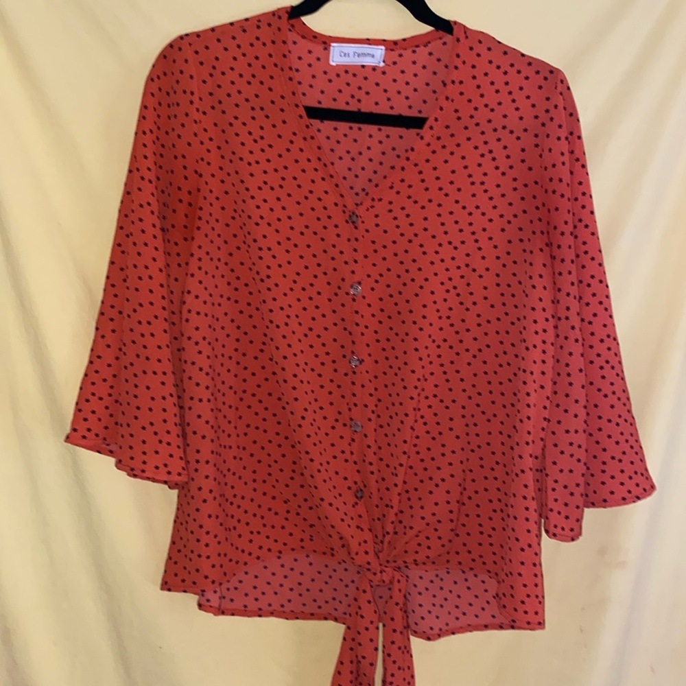 Rust color/black Polka Dot Stars Blouse by Ces Femme